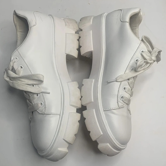 Steve Madden Michigan Leather Chunky Platform Sneaker White S-021 Sz 10 - Picture 3 of 9